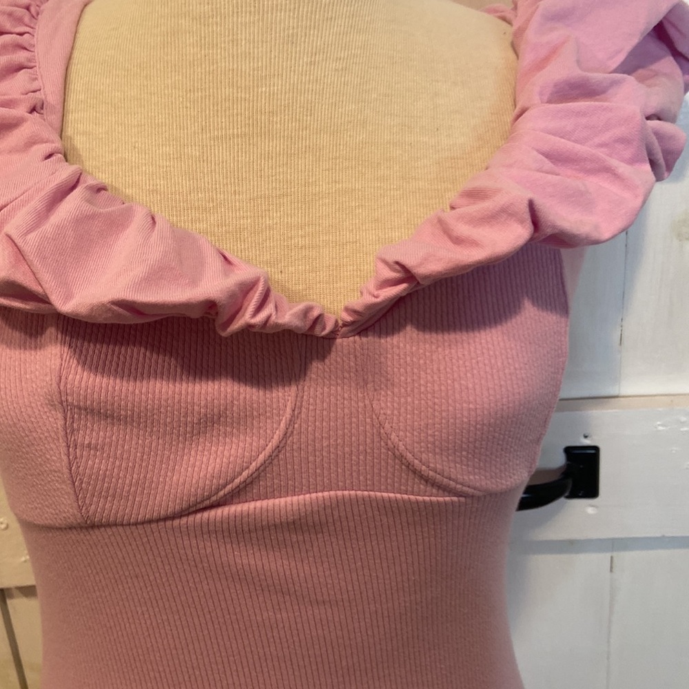 NWOT Free People Beach Pink Roses Ruffled Mini Dress - Picture 2 of 4